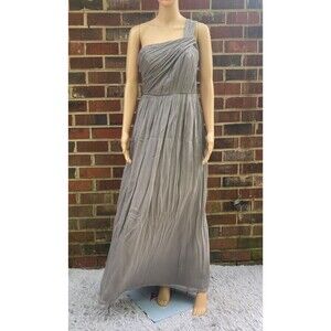 J.Crew Bridesmaid Women's Size 4 Silk Long  Dress Maxi Gray,one shoulder,Zipper